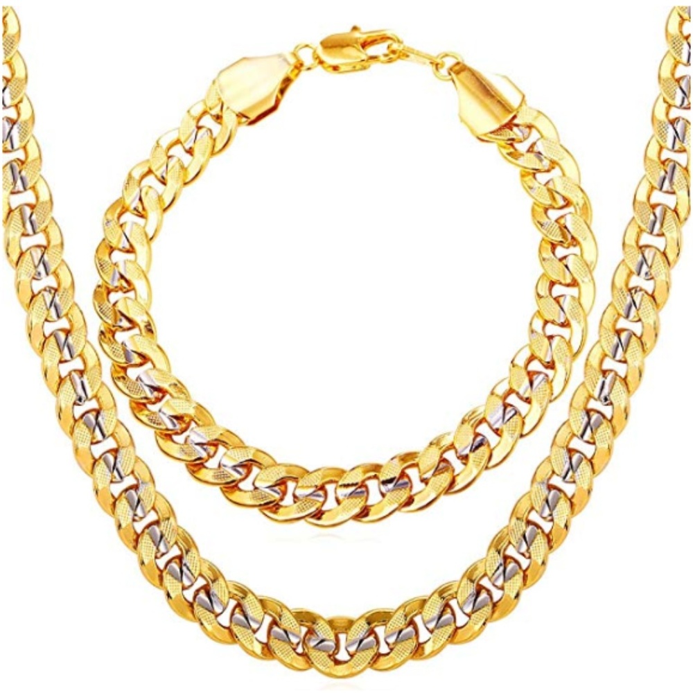 Mens "Titus" Two-Tone Necklace and Bracelet Set